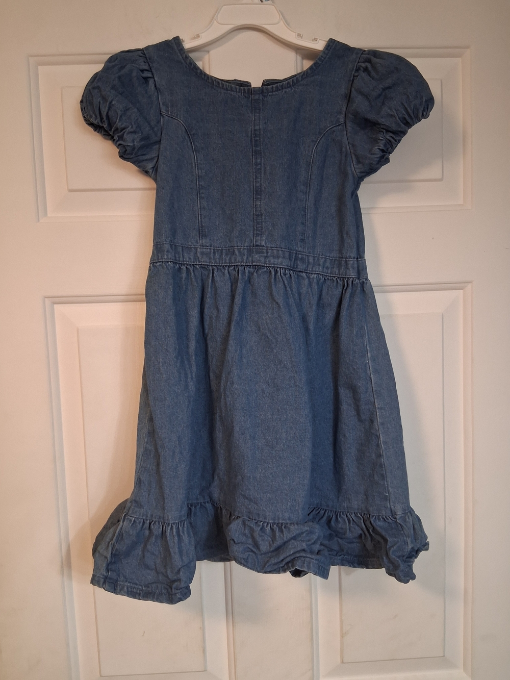 Little Lass Blue Jean Denim Puff Sleeve Ruffle Bottom Casual Dress 7